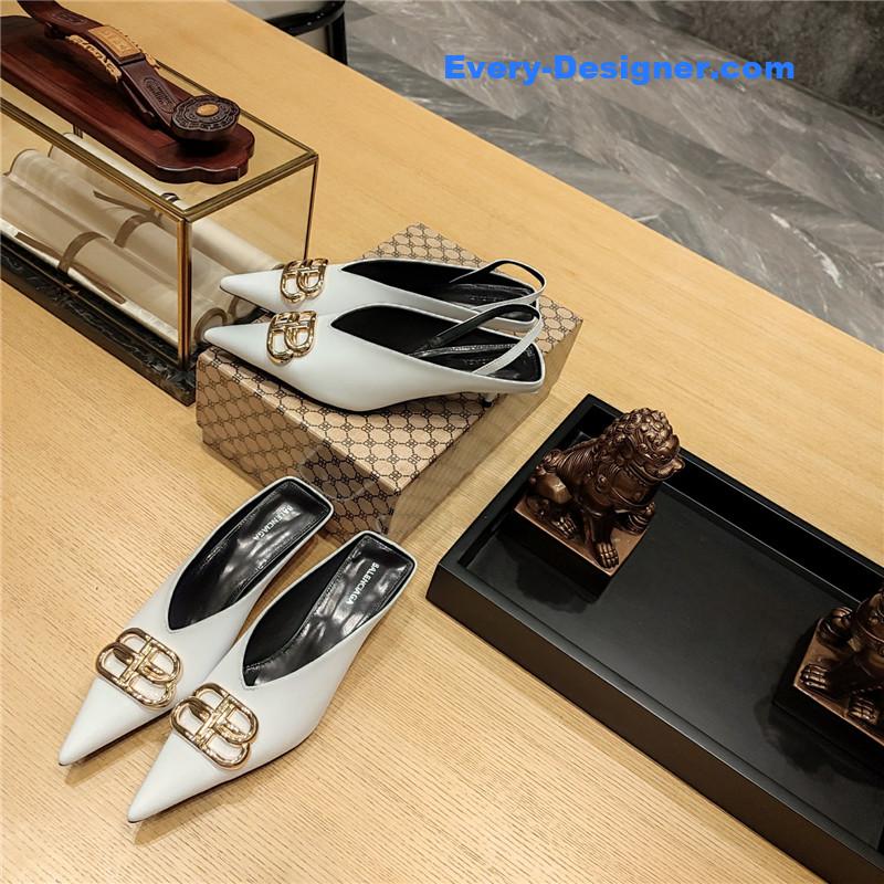 Ba1en*iaga double b buckle cat heel mules slippers
