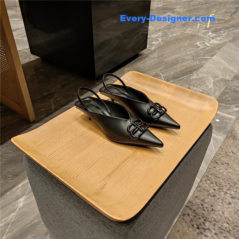 Ba1en*iaga double b buckle cat heel mules slippers