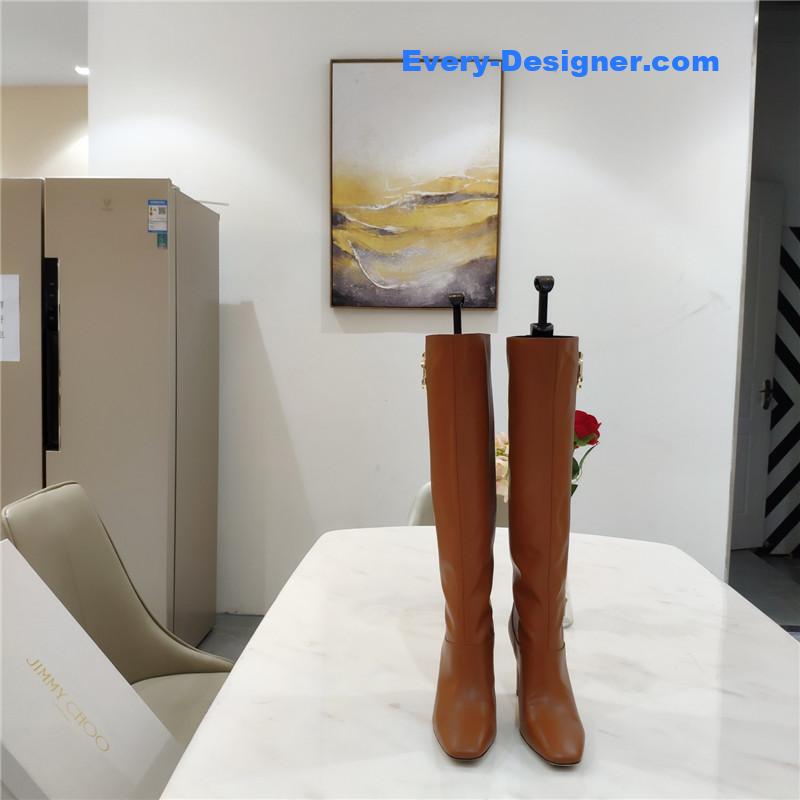J1m*y Ch00 signature jc buckle chunky heel leather boots
