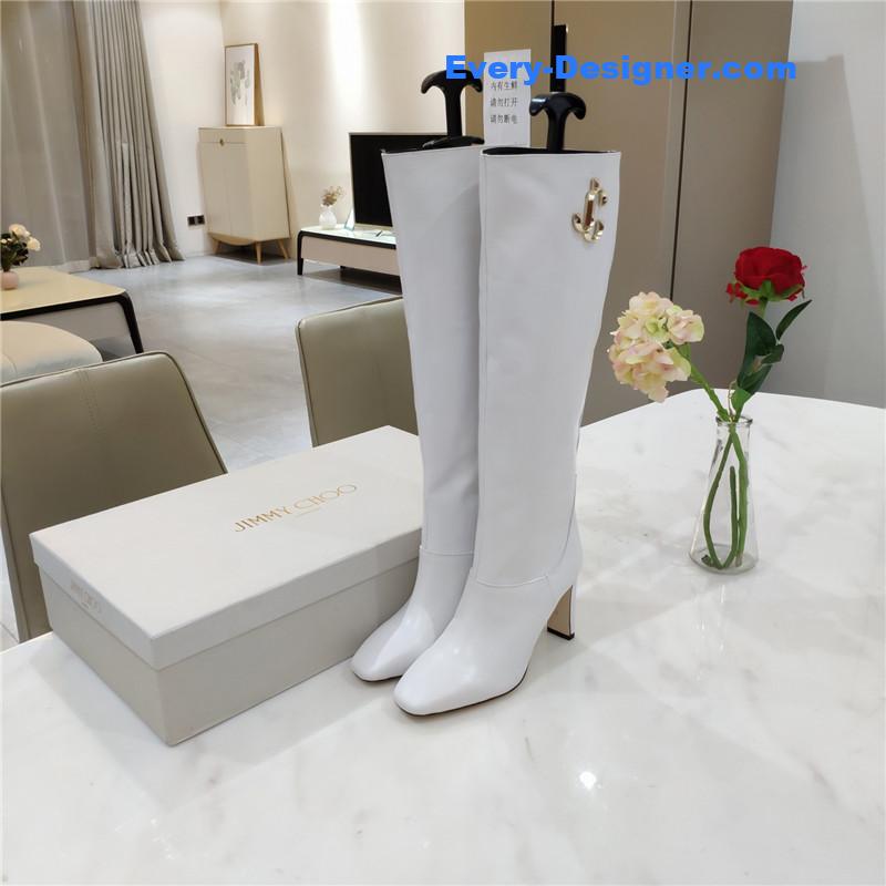 J1m*y Ch00 signature jc buckle chunky heel leather boots