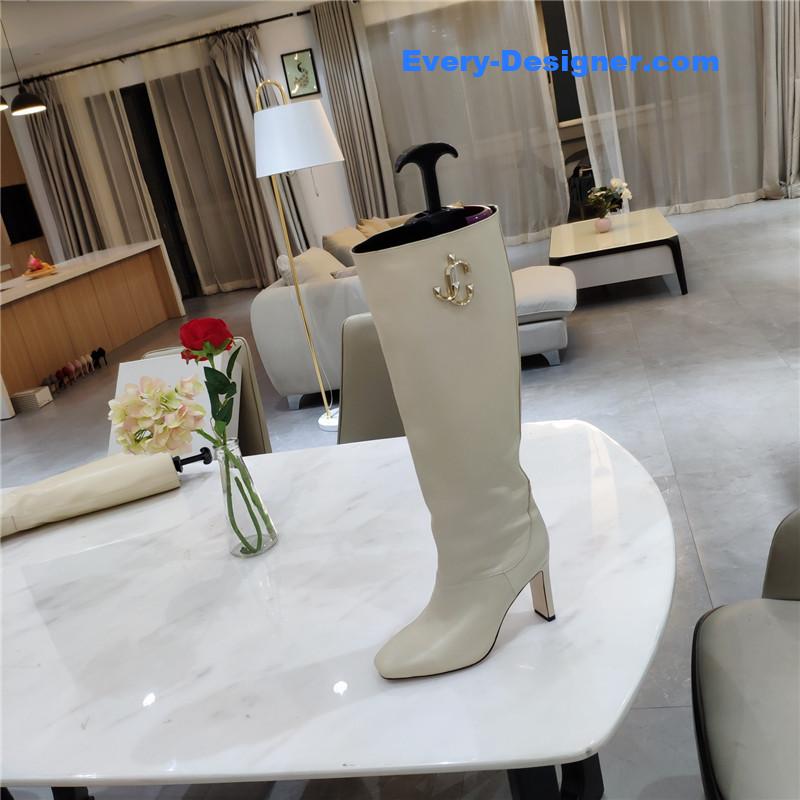 J1m*y Ch00 signature jc buckle chunky heel leather boots