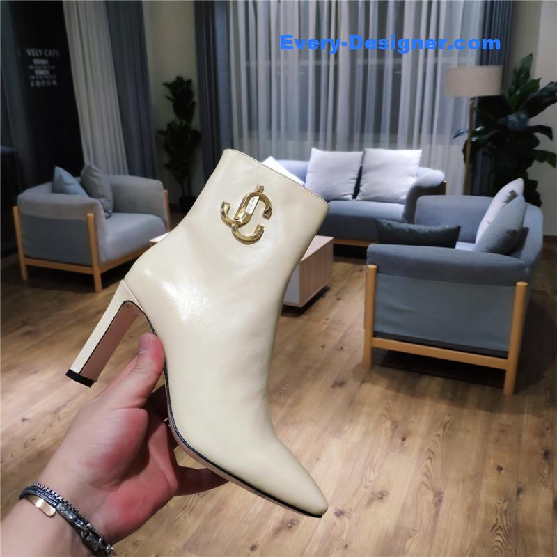 J1m*y Ch00 signature jc buckle chunky heel leather boots