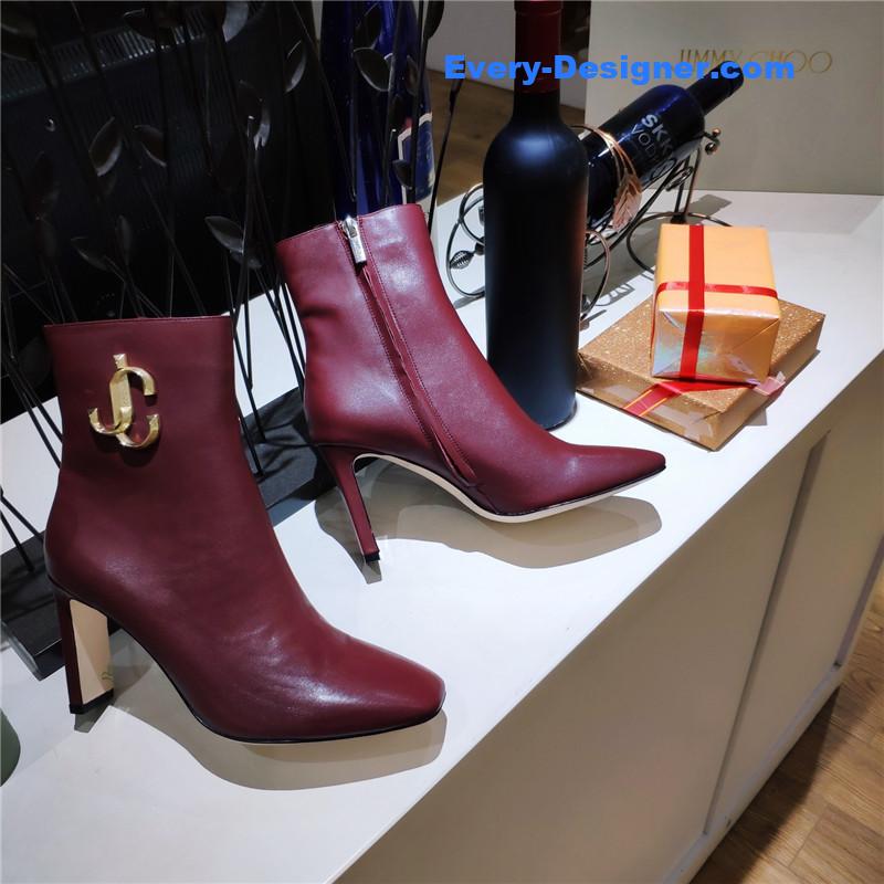 J1m*y Ch00 signature jc buckle chunky heel leather boots