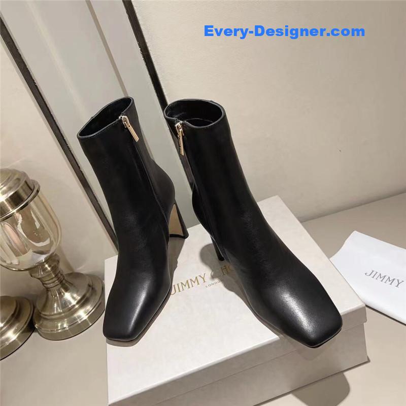 J1m*y Ch00 black patent leather block heel ankle boots