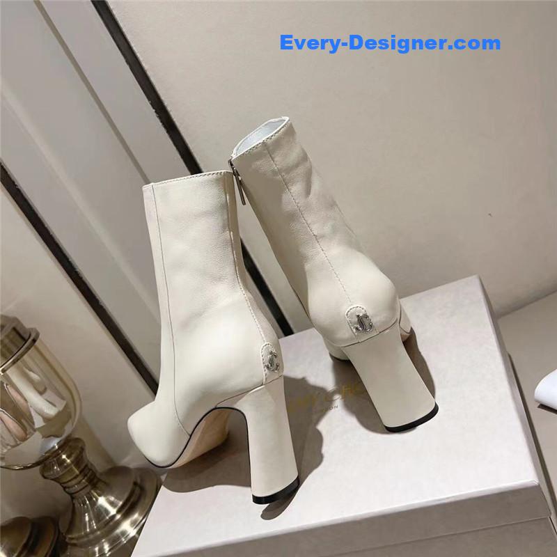 J1m*y Ch00 black patent leather block heel ankle boots