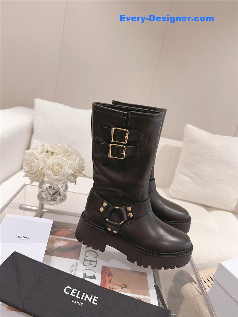Ce1i*e belt buckle mid calf boots