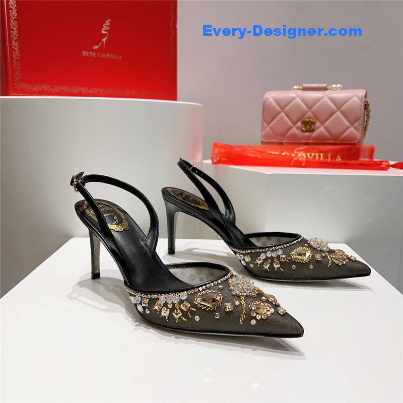 rene caovilla crystal jeweled silk heels