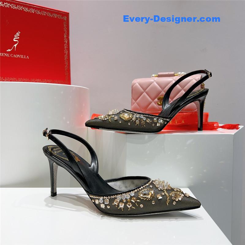 rene caovilla crystal jeweled silk heels