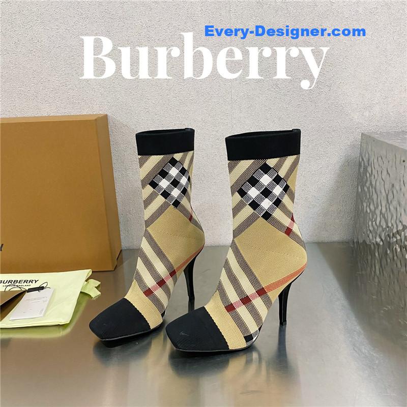 Bv*b*rry square-toe stiletto checked stretch-knit sock boots