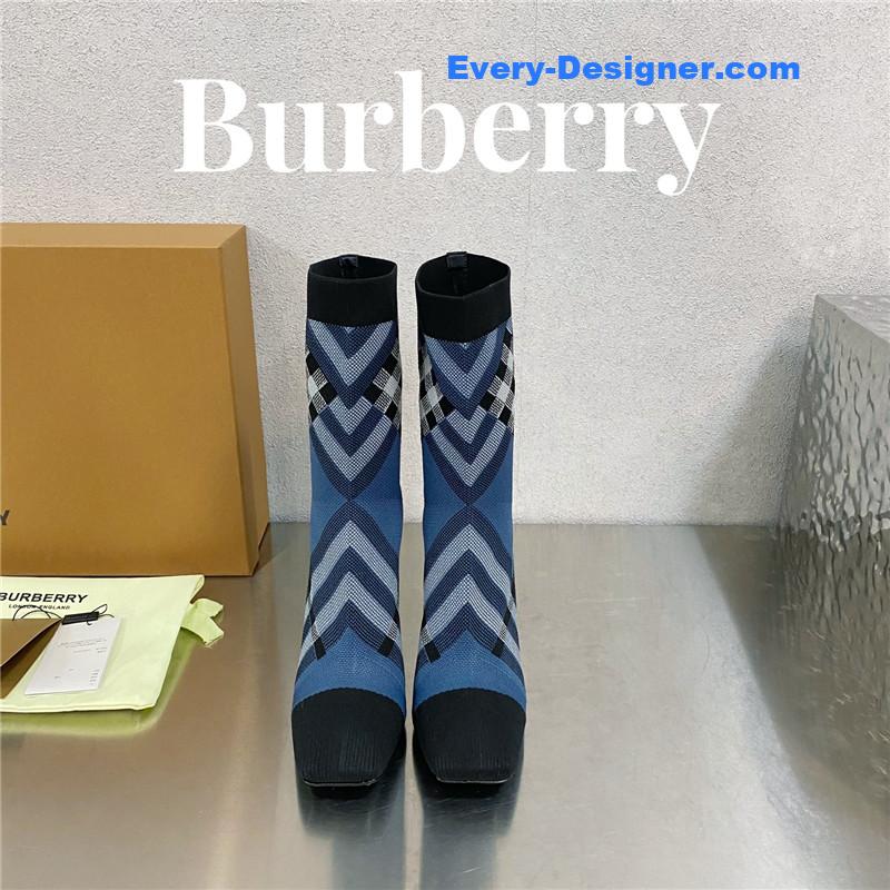 Bv*b*rry square-toe stiletto checked stretch-knit sock boots
