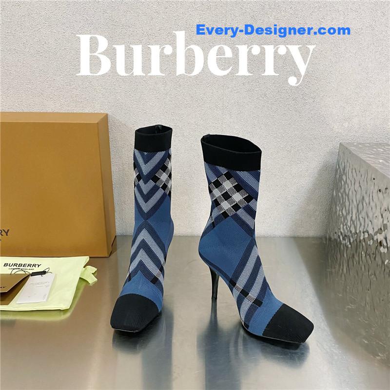Bv*b*rry square-toe stiletto checked stretch-knit sock boots