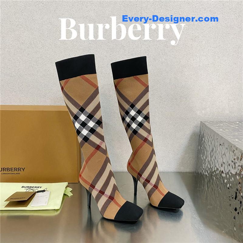 Bv*b*rry square-toe stiletto checked stretch-knit sock boots