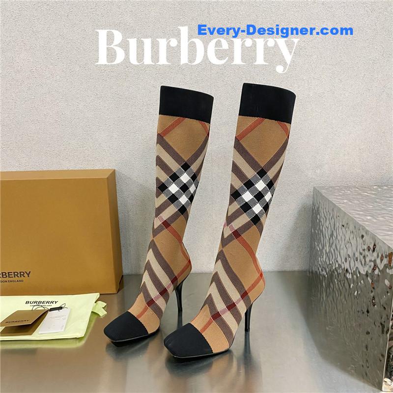 Bv*b*rry square-toe stiletto checked stretch-knit sock boots
