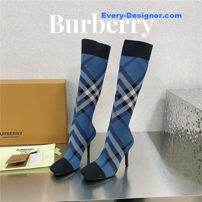 Bv*b*rry square-toe stiletto checked stretch-knit sock boots