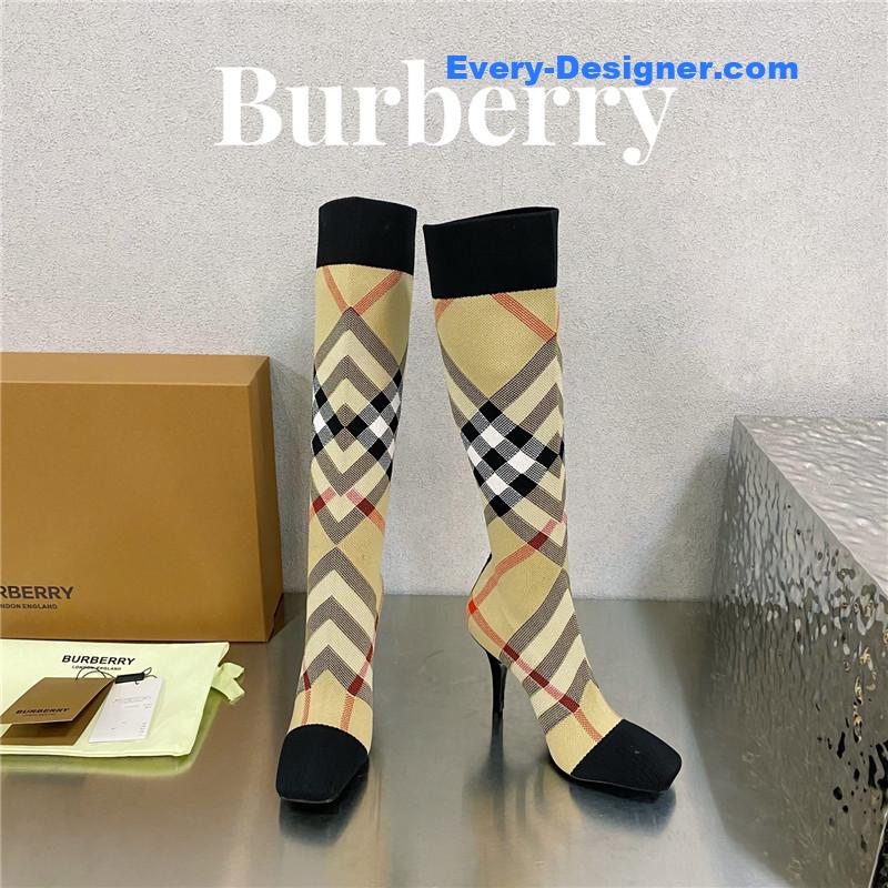 Bv*b*rry classic check high-heeled sock boots