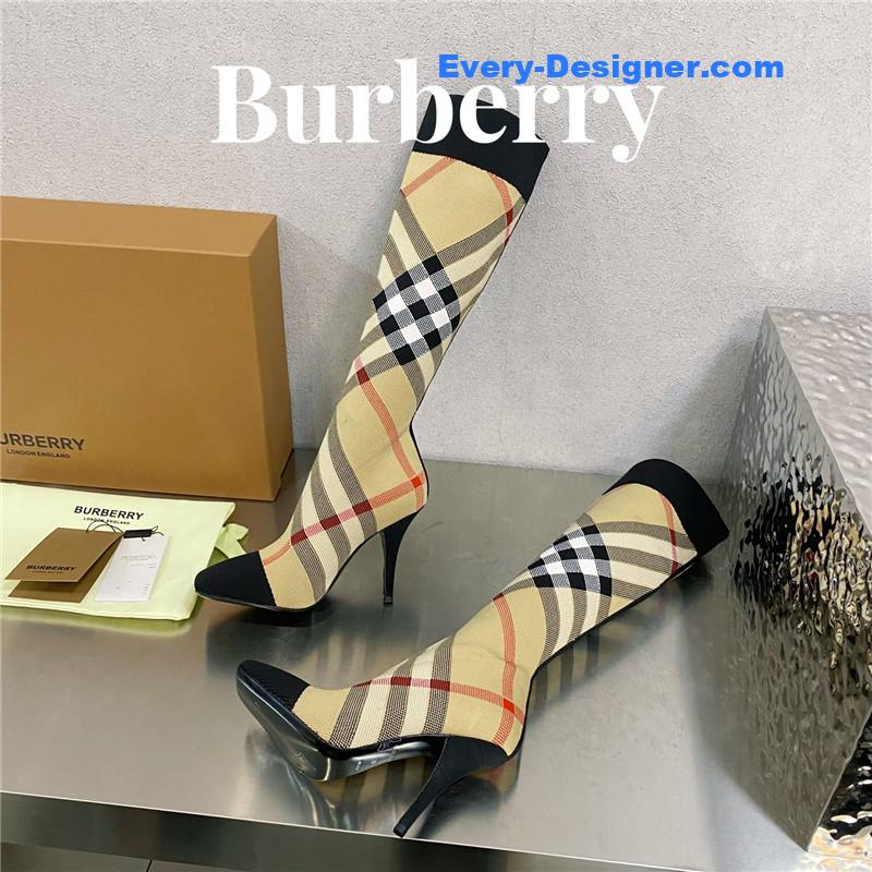 Bv*b*rry classic check high-heeled sock boots