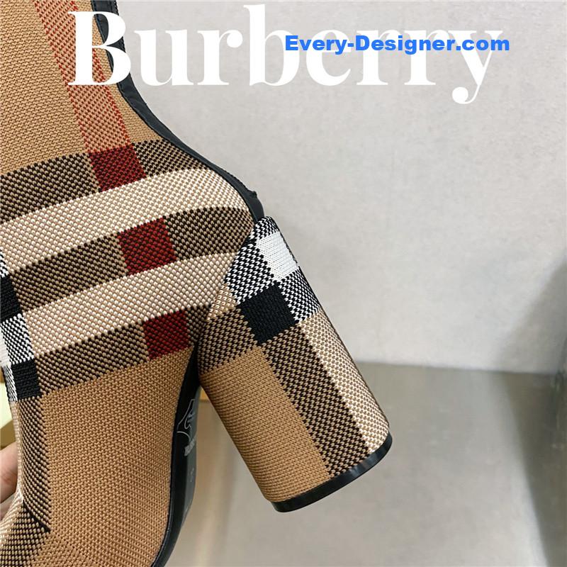 Bv*b*rry square-toe stiletto checked stretch-knit sock boots