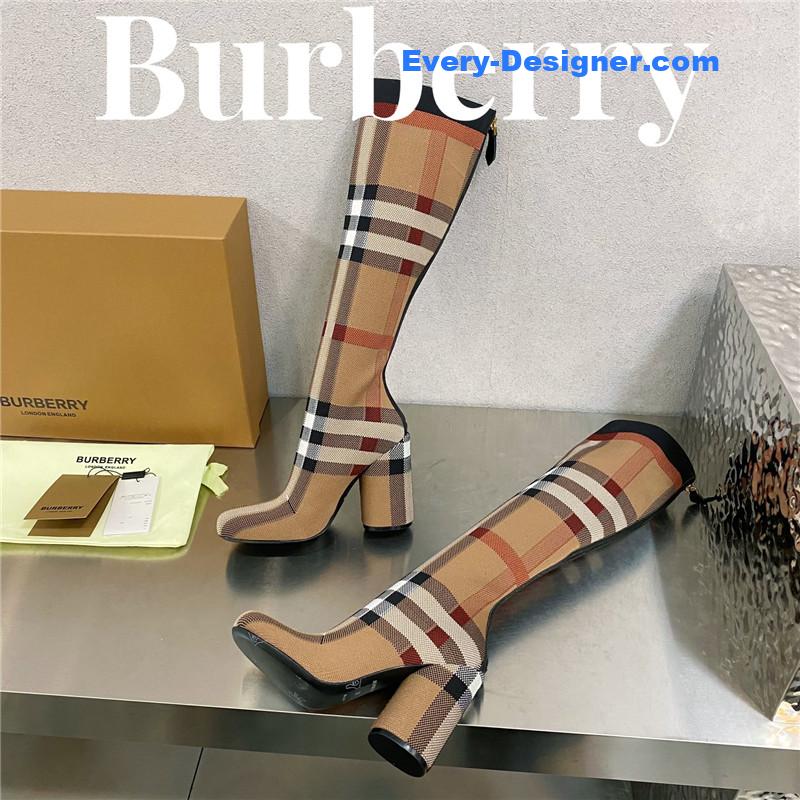 Bv*b*rry square-toe stiletto checked stretch-knit sock boots