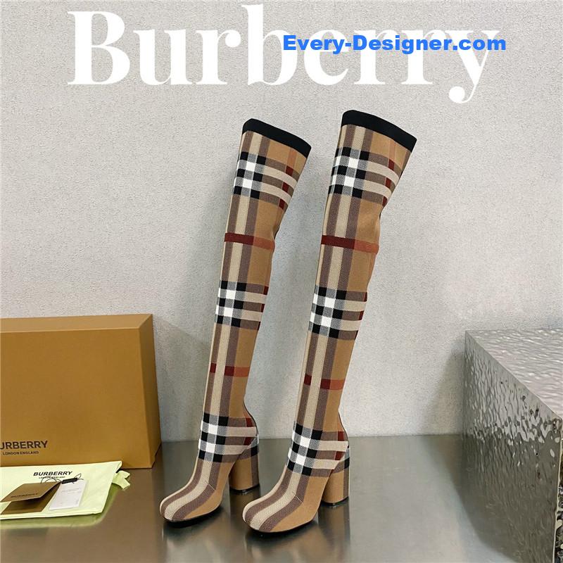 Bv*b*rry square-toe stiletto checked stretch-knit sock boots