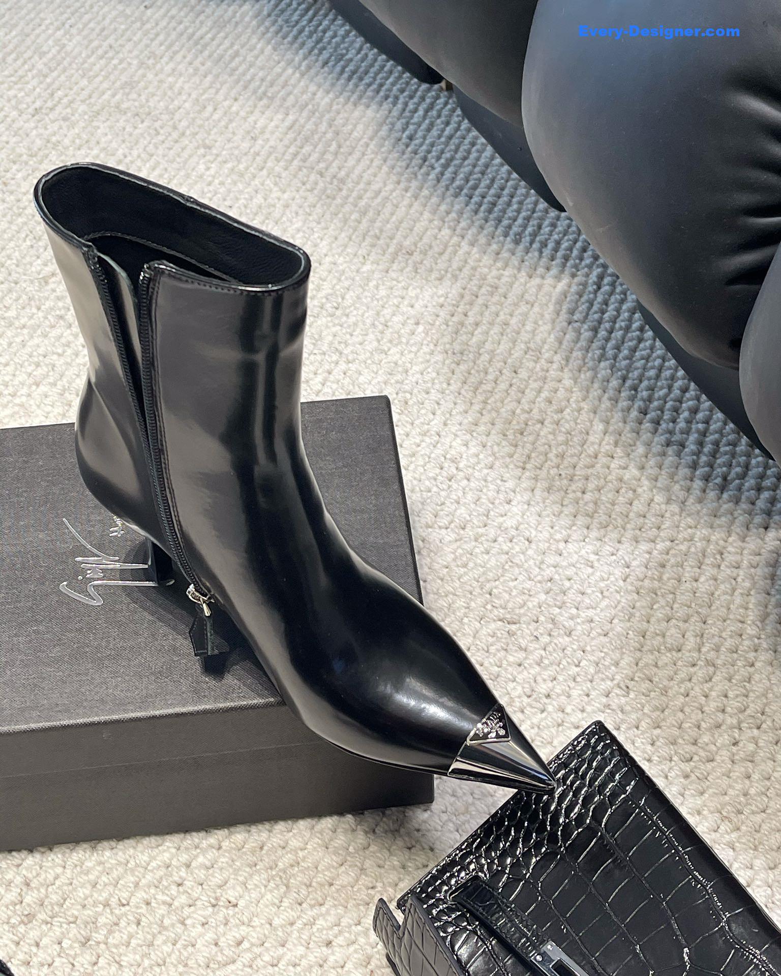 Pra*a autumn winter iron toe triangle logo ankle boots