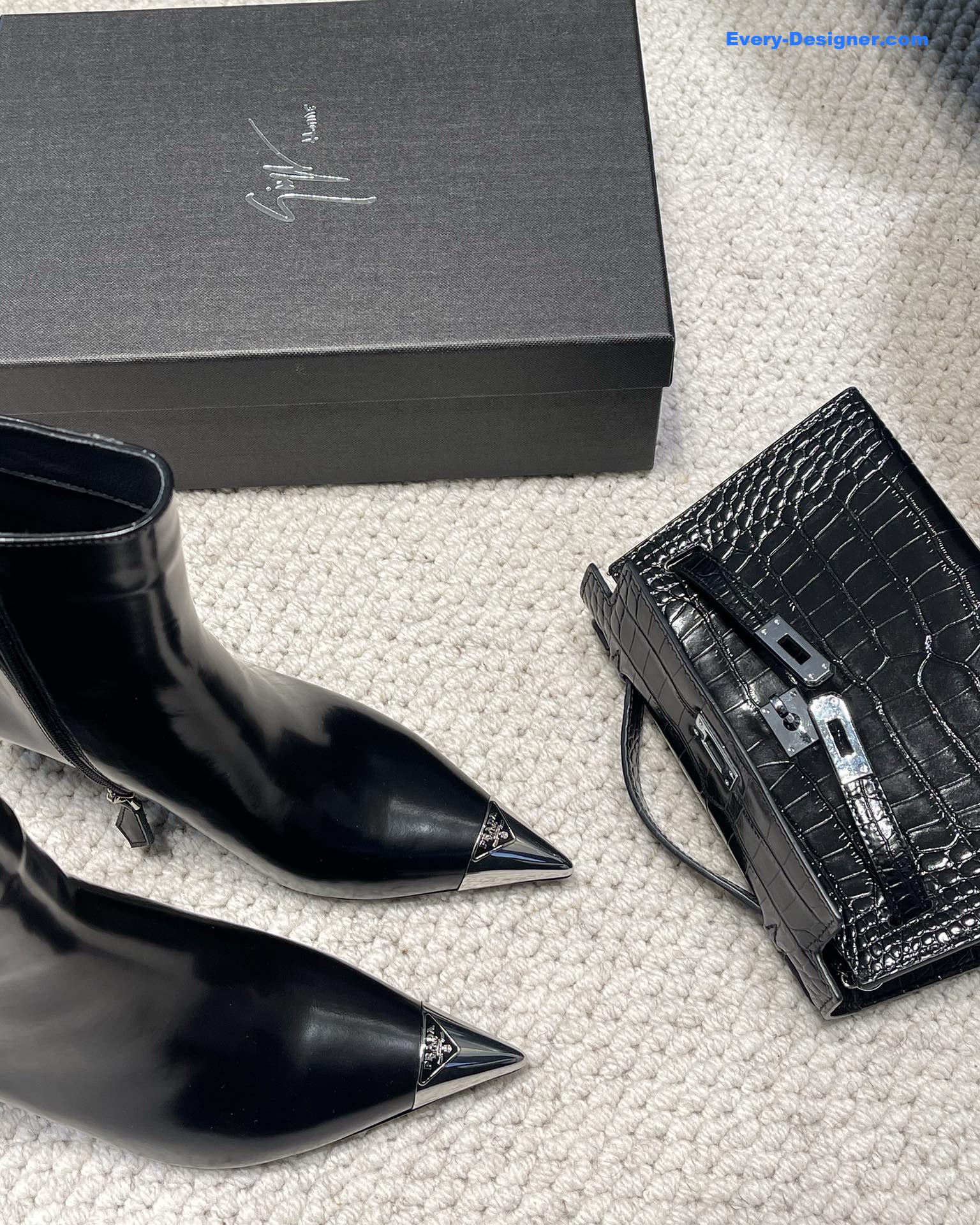 Pra*a autumn winter iron toe triangle logo ankle boots