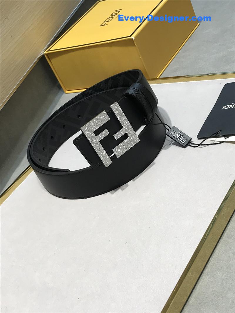 F**di belt in calfskin with printed canvas bottom