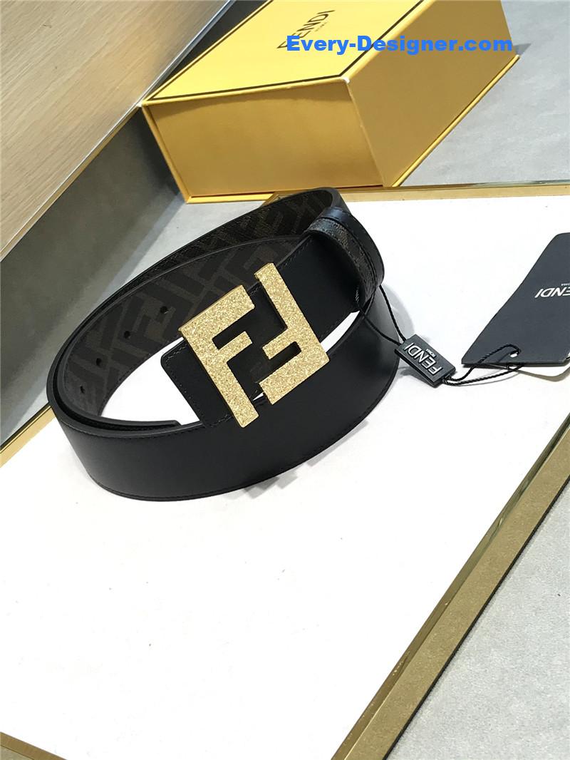 F**di belt in calfskin with printed canvas bottom