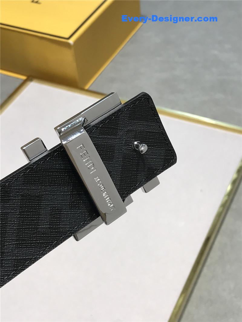 F**di belt in calfskin with printed canvas bottom