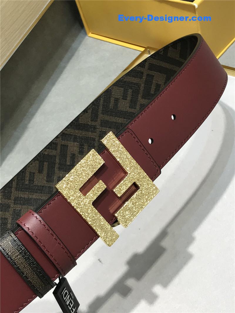 F**di belt in calfskin with printed canvas bottom