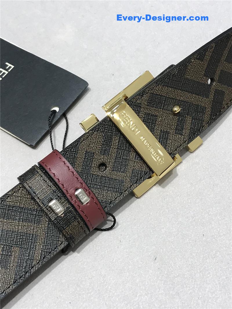 F**di belt in calfskin with printed canvas bottom