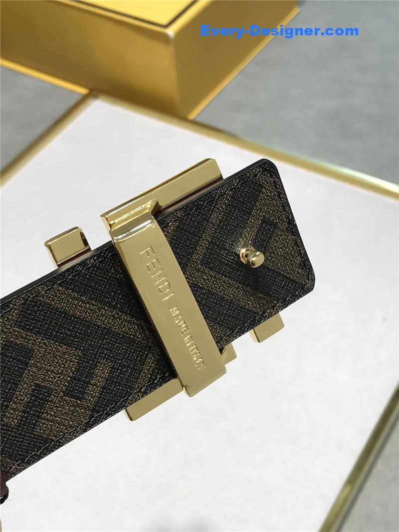 F**di belt in calfskin with printed canvas bottom