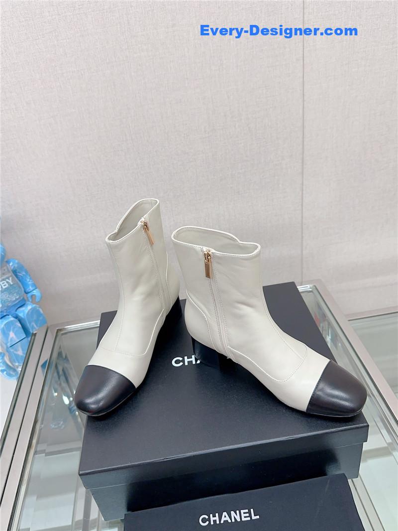CC chunky heel stitching ankle boots