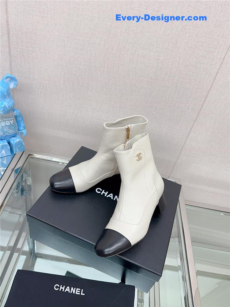 CC chunky heel stitching ankle boots