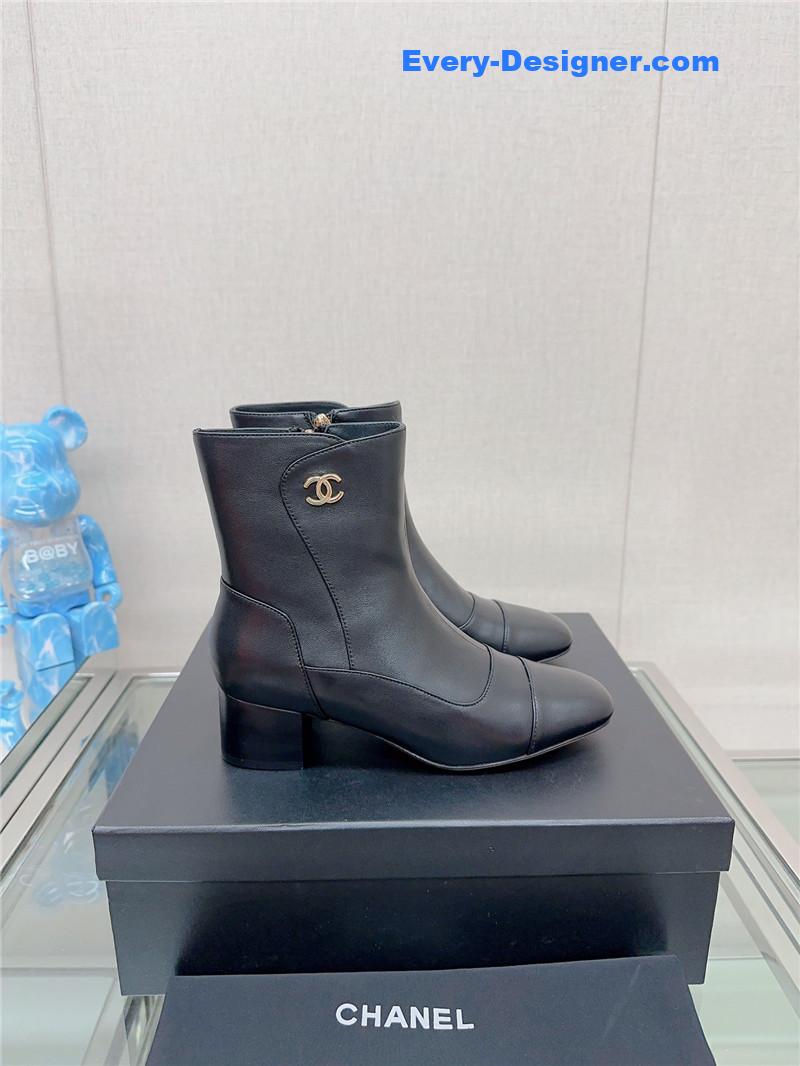 CC chunky heel stitching ankle boots