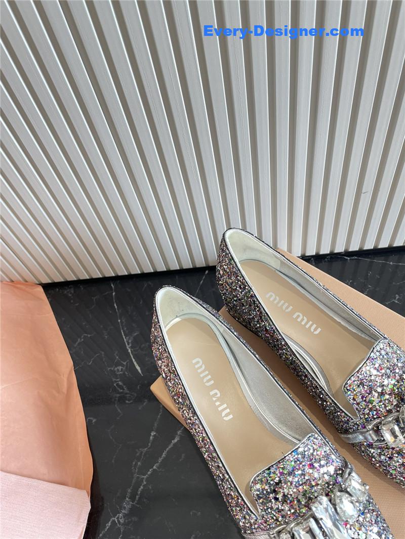 m1um1u flat D1am0nd buckle loafers