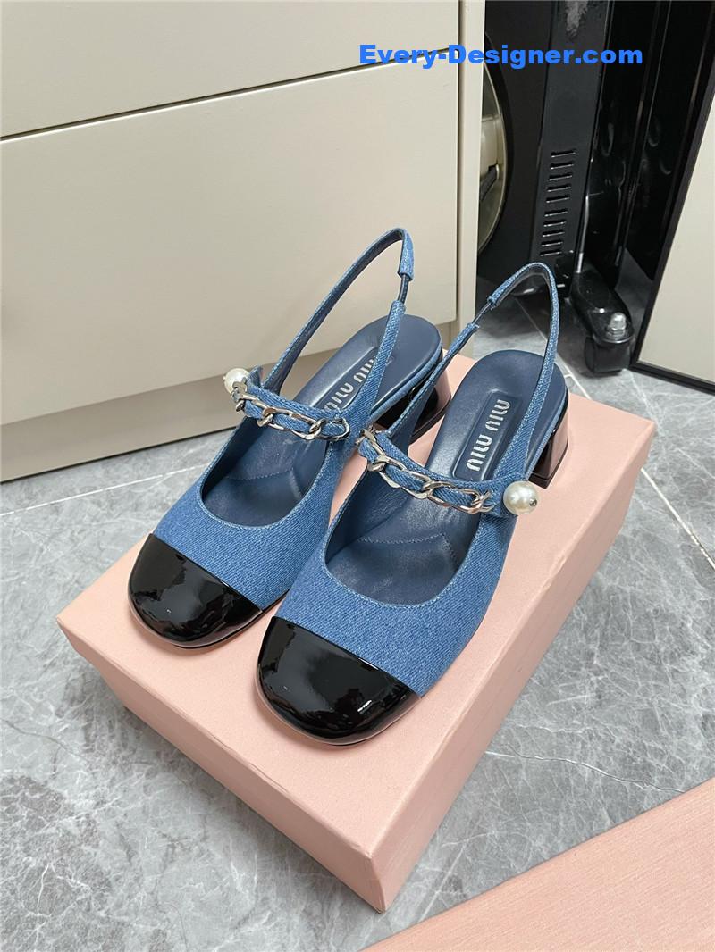 M1um1u chunky heel chain pearl pearl mary jane shoes