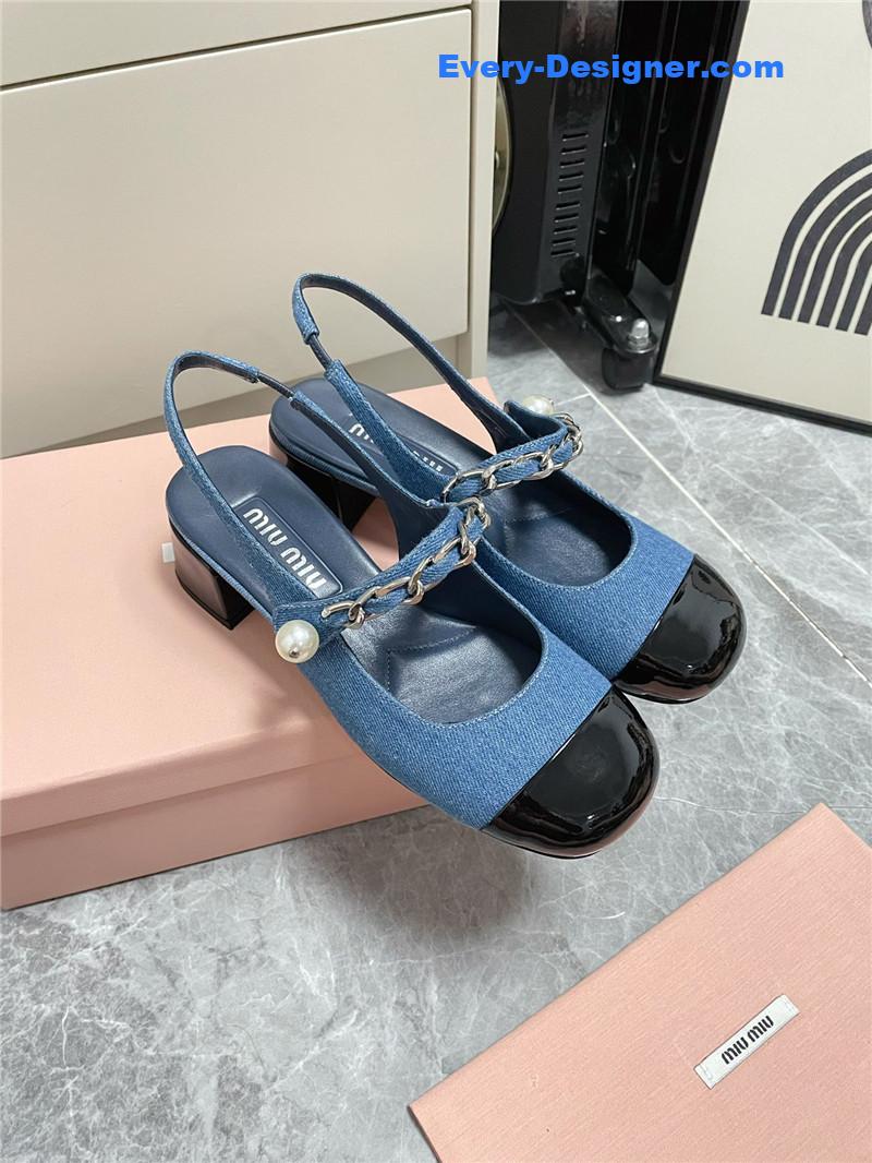 M1um1u chunky heel chain pearl pearl mary jane shoes