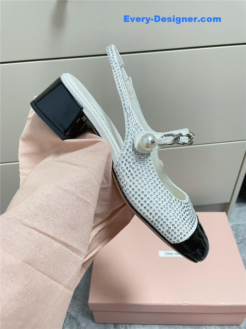 M1um1u chunky heel chain pearl pearl mary jane shoes