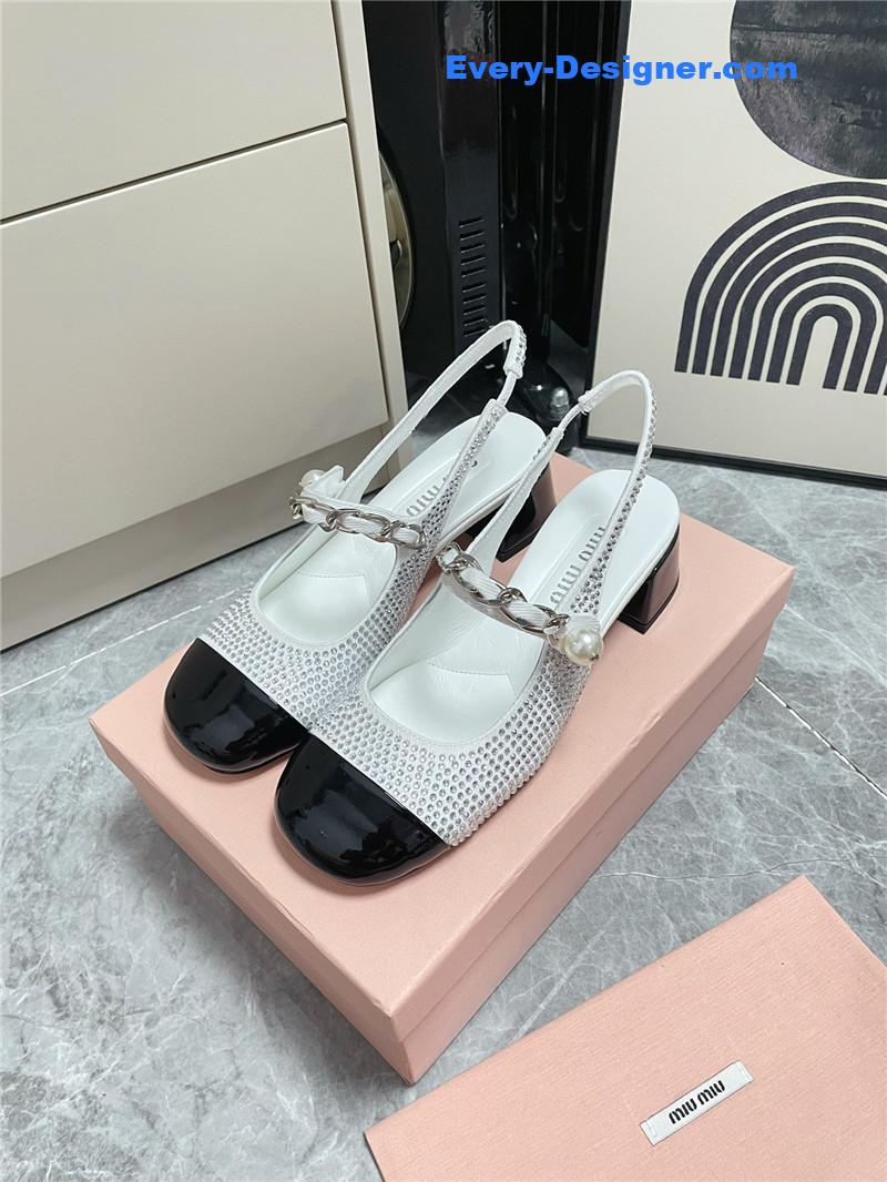 M1um1u chunky heel chain pearl pearl mary jane shoes