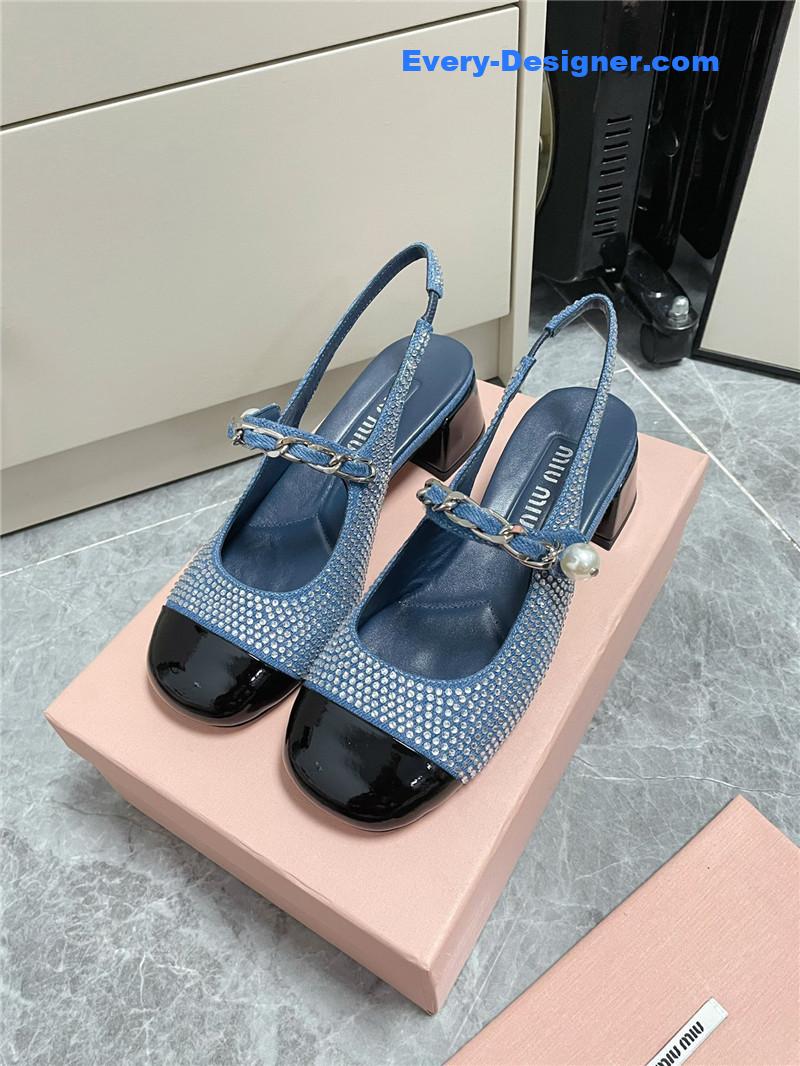 M1um1u chunky heel chain pearl pearl mary jane shoes