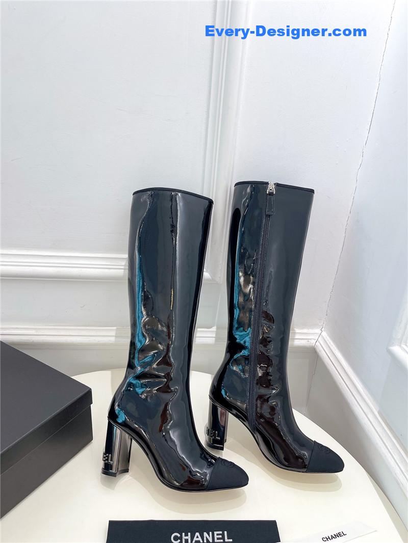 CC classic patent leather high heel boots