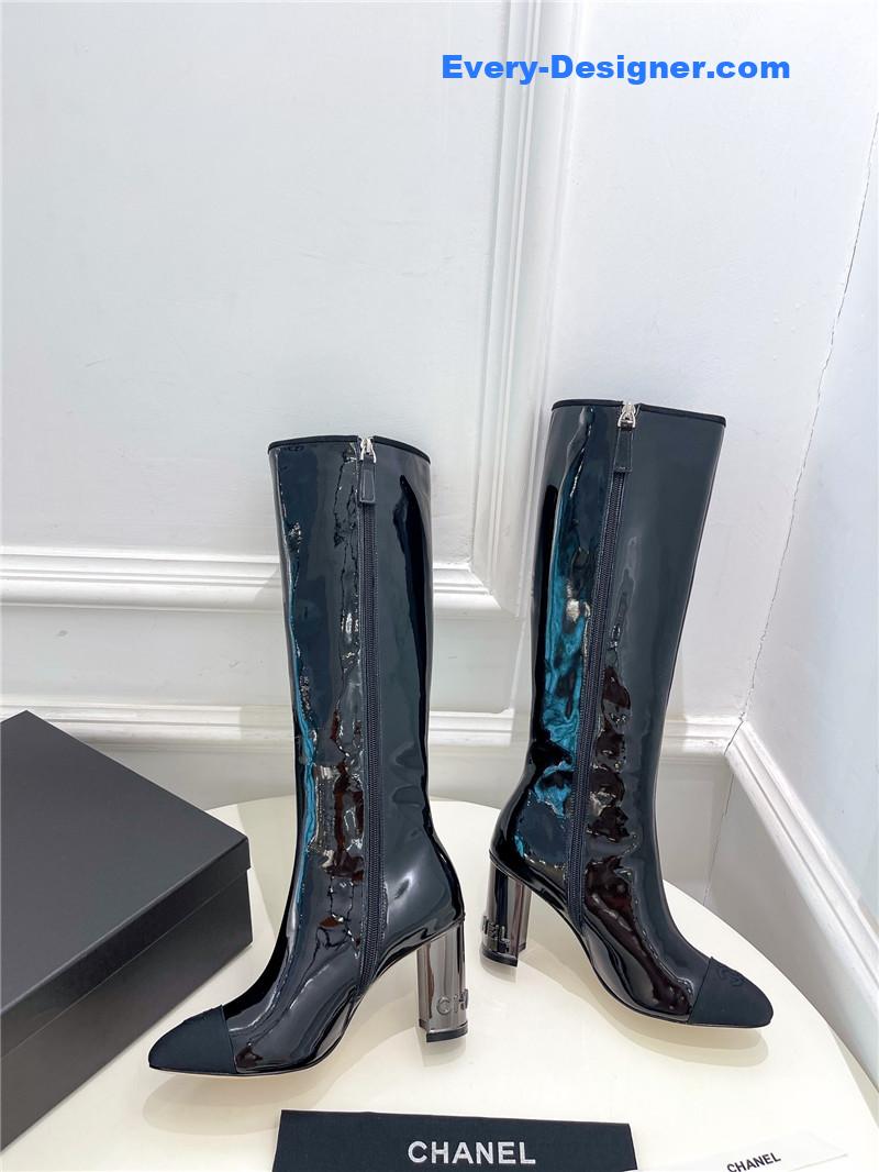 CC classic patent leather high heel boots