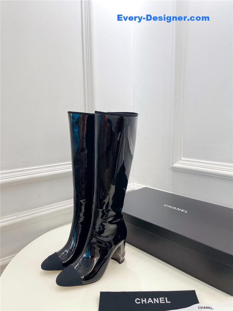 CC classic patent leather high heel boots