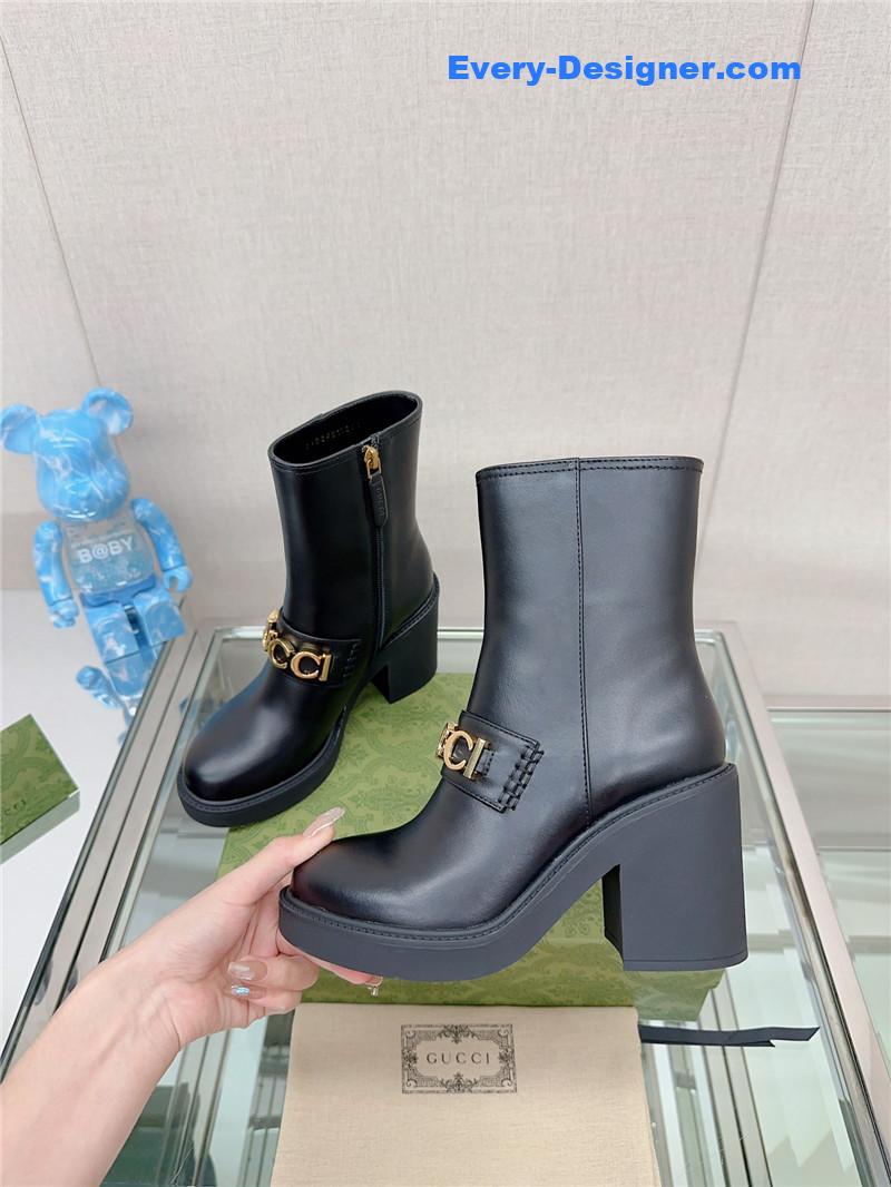 Gvc*1 metal letter buckle high heel boots