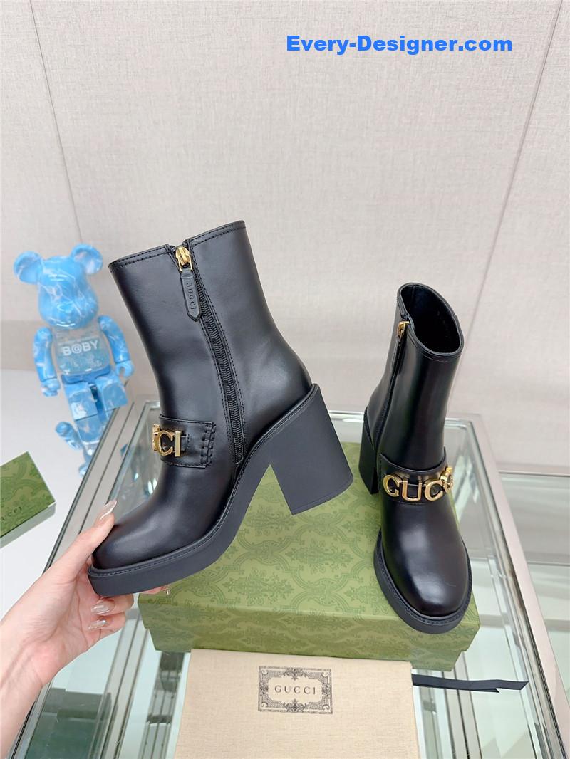 Gvc*1 metal letter buckle high heel boots