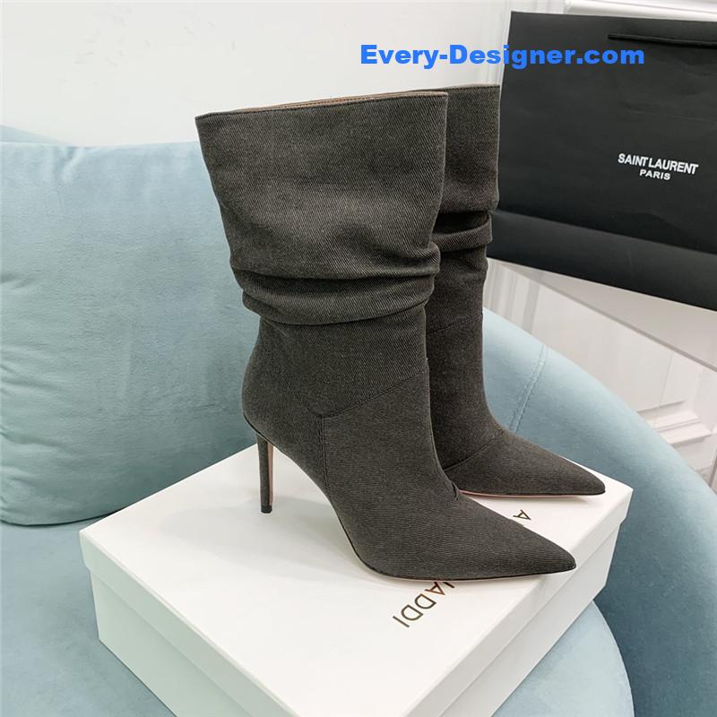 Amina Muaddi pleated stiletto booties
