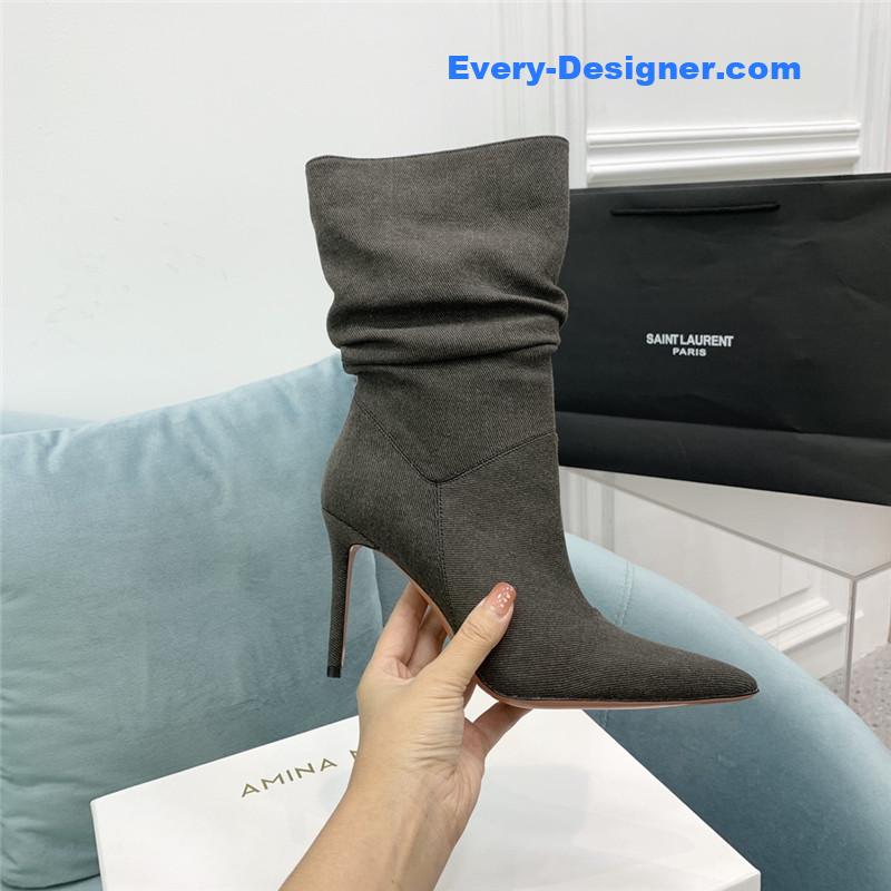 Amina Muaddi pleated stiletto booties
