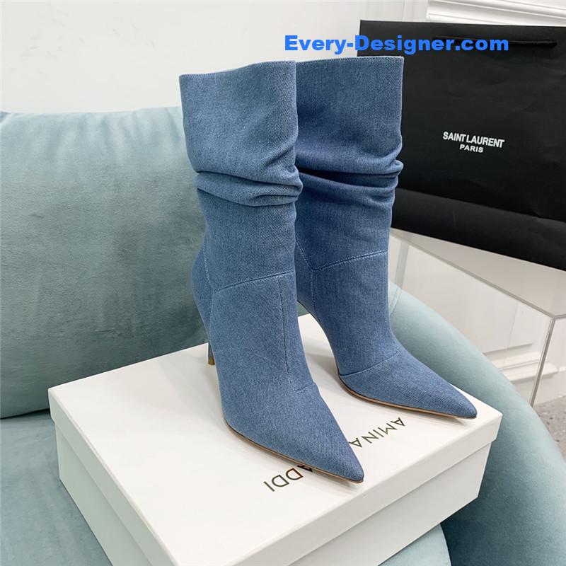 Amina Muaddi pleated stiletto booties