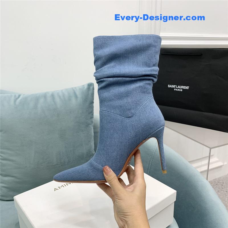 Amina Muaddi pleated stiletto booties