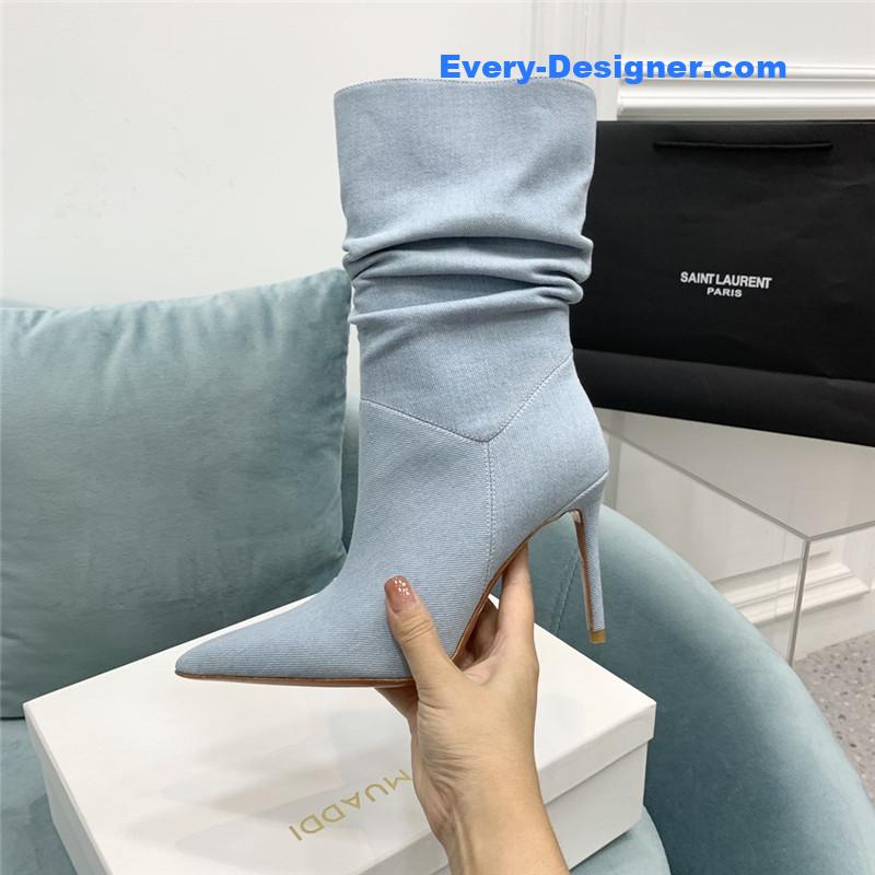 Amina Muaddi pleated stiletto booties